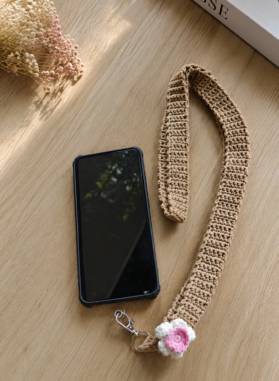 Handmade Crochet Mobile Sling – Mocha Daisy