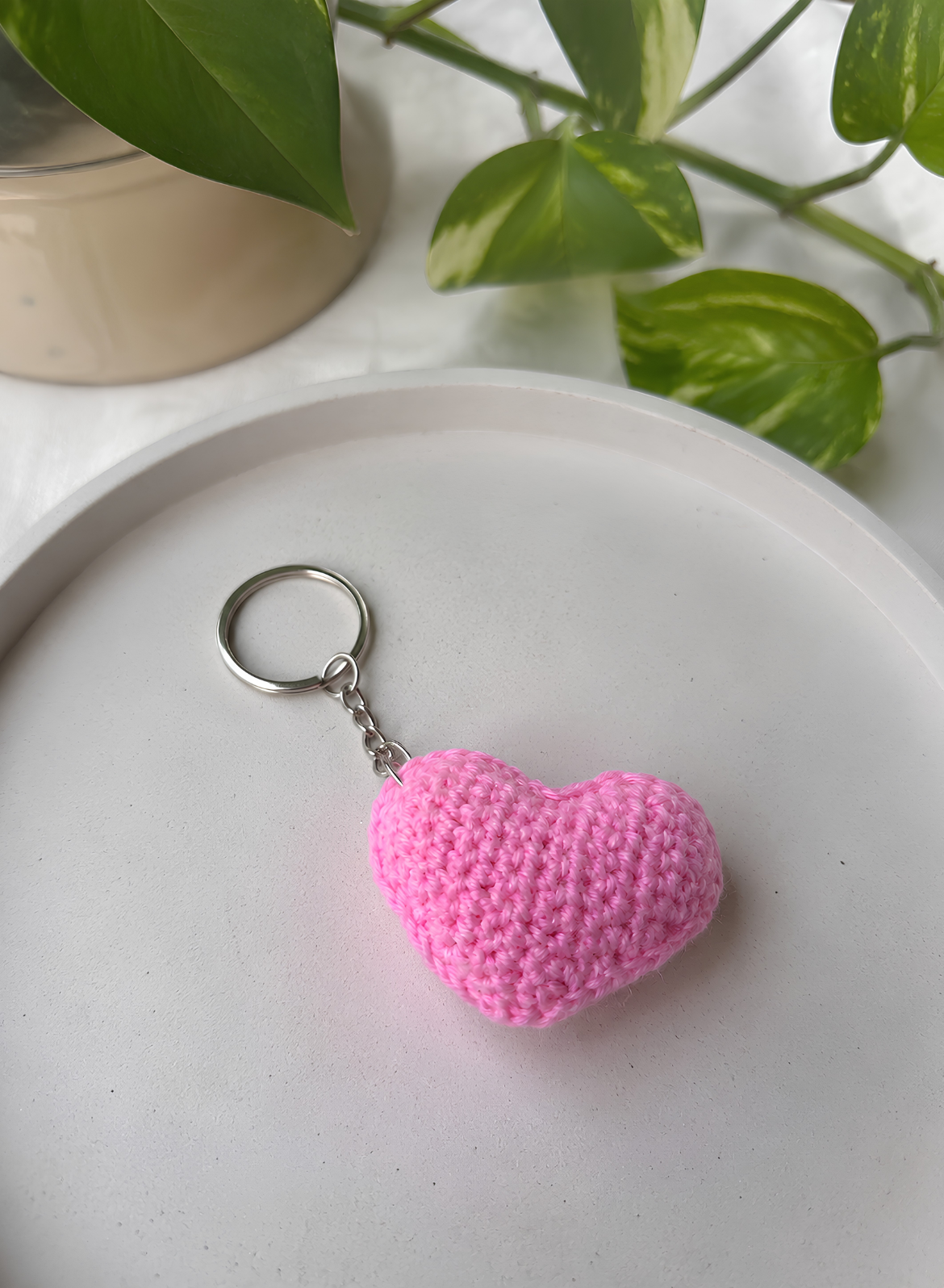 Handmade Pink Heart Keychain