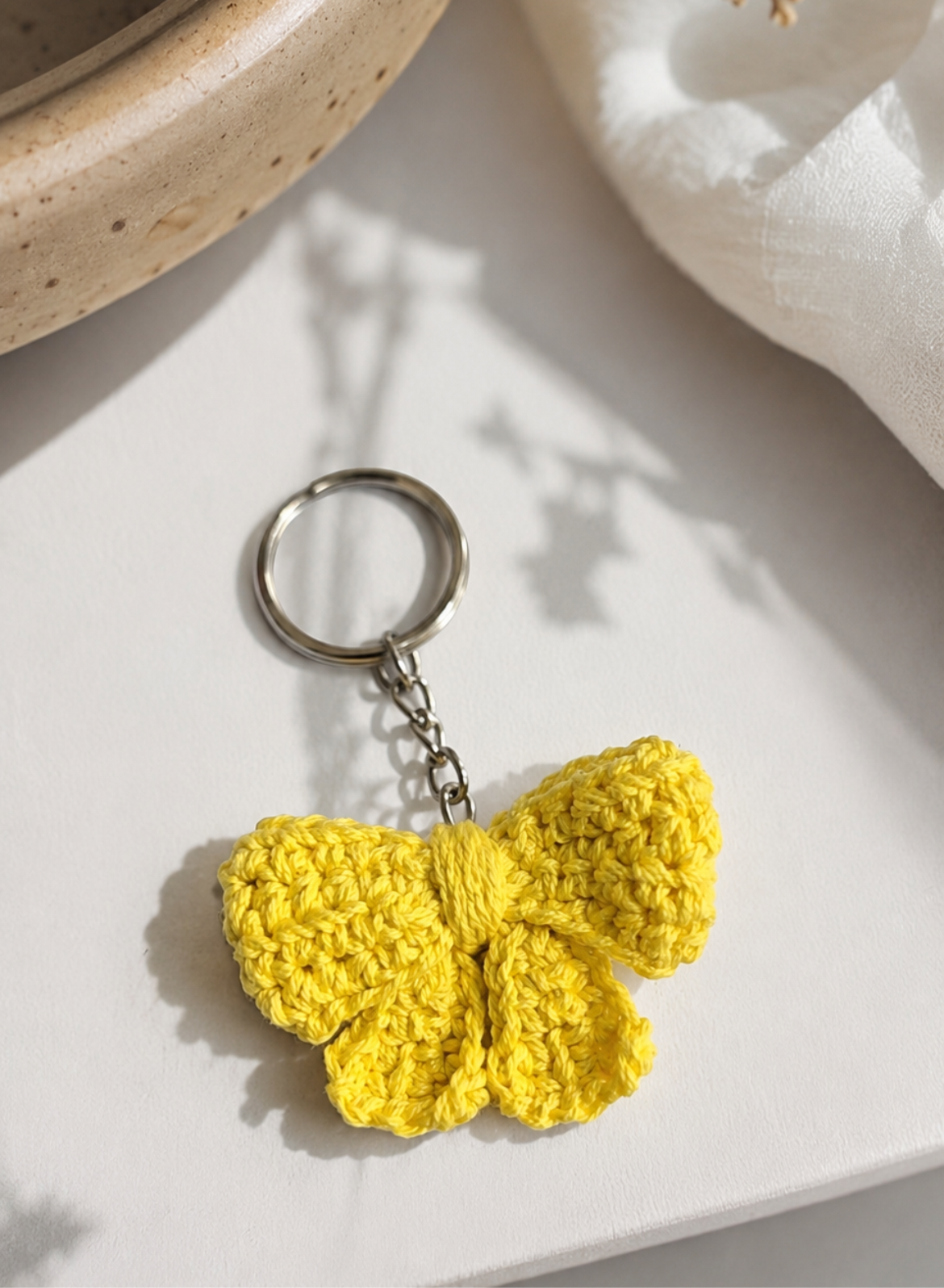 Crochet Bow Keychain - Sunshine Yellow