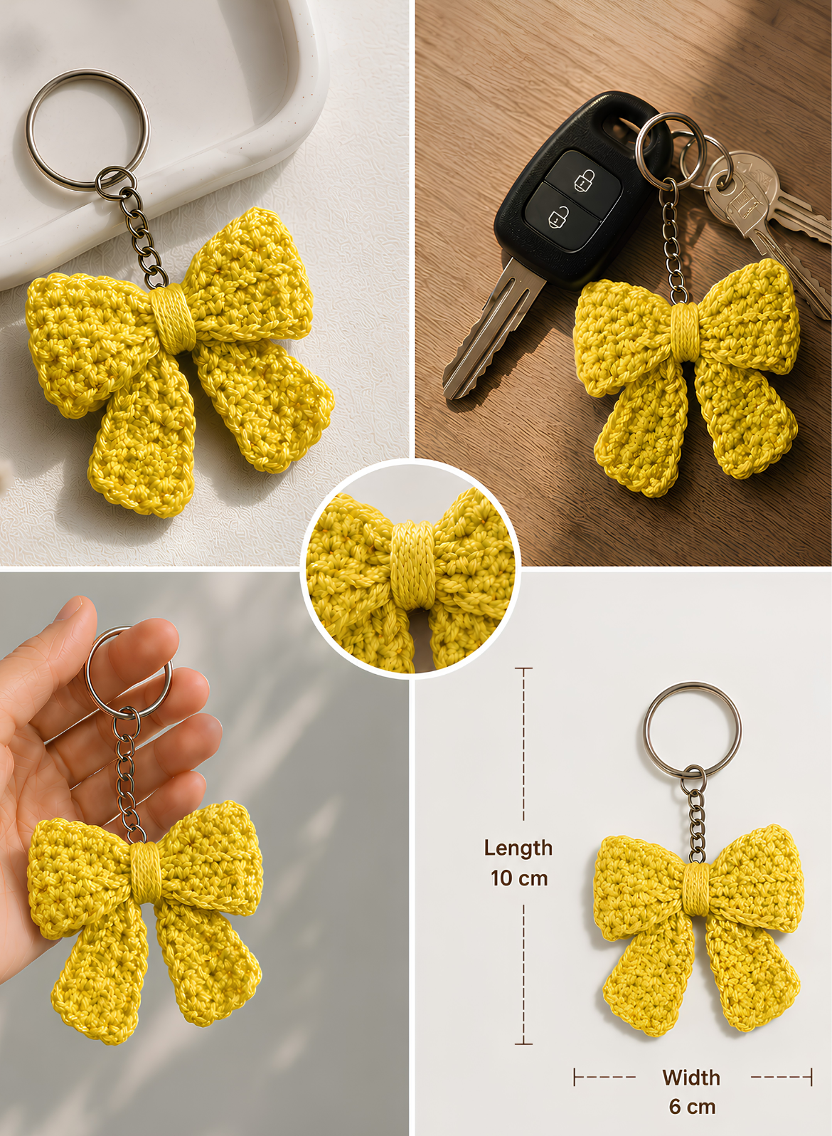 Crochet Bow Keychain - Sunshine Yellow