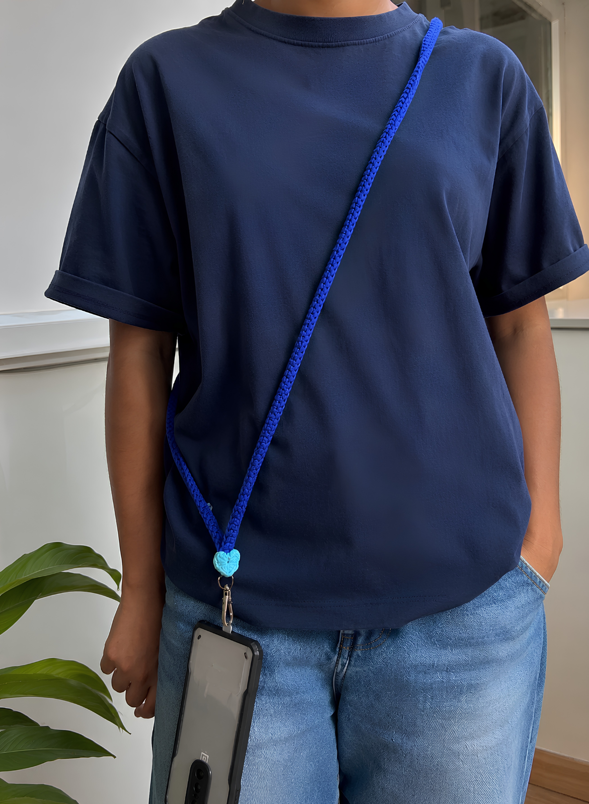 Handmade Crochet Mobile Sling - Blue Blossom