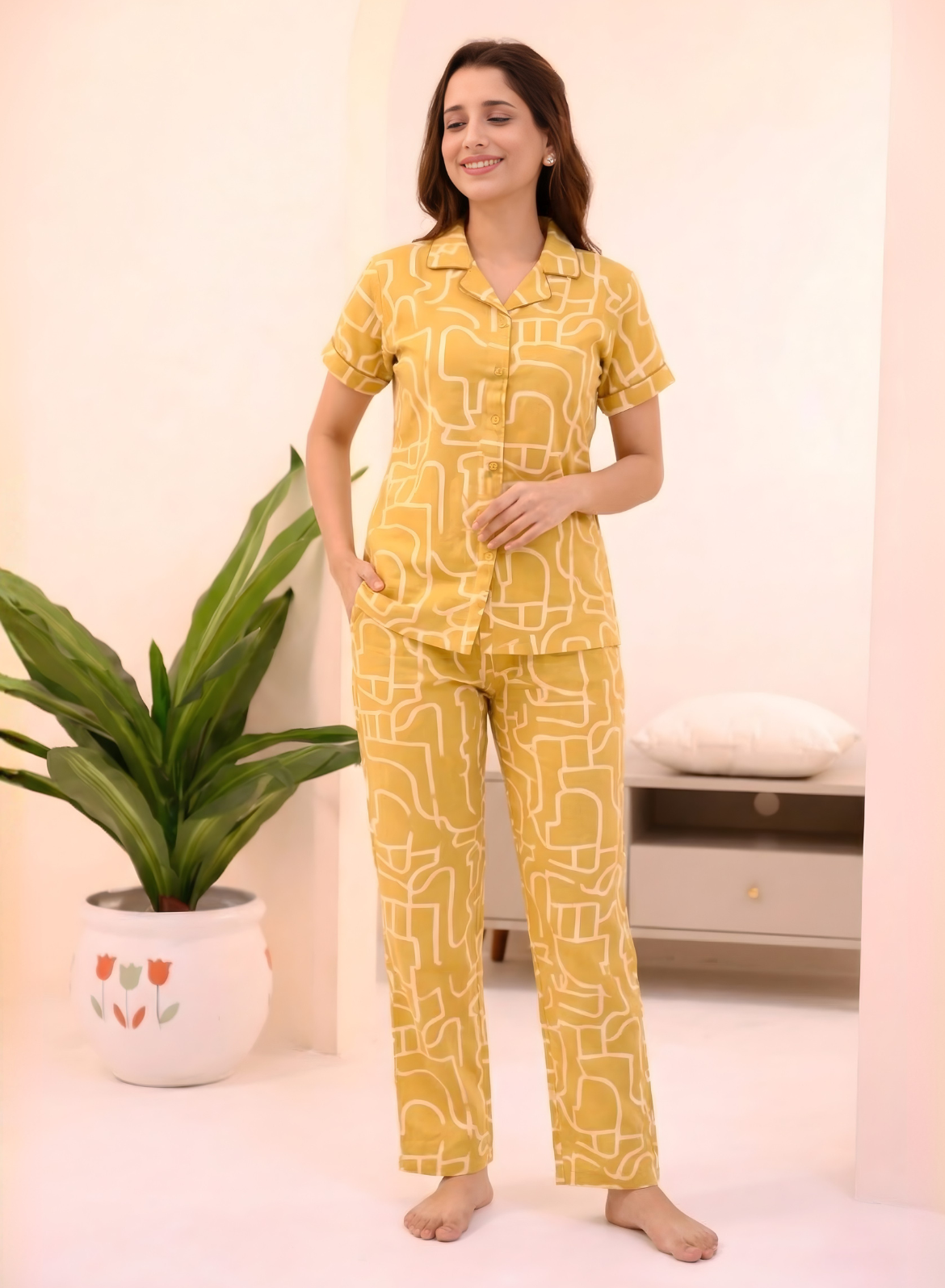 Soft Mustard Maze Pajama Set