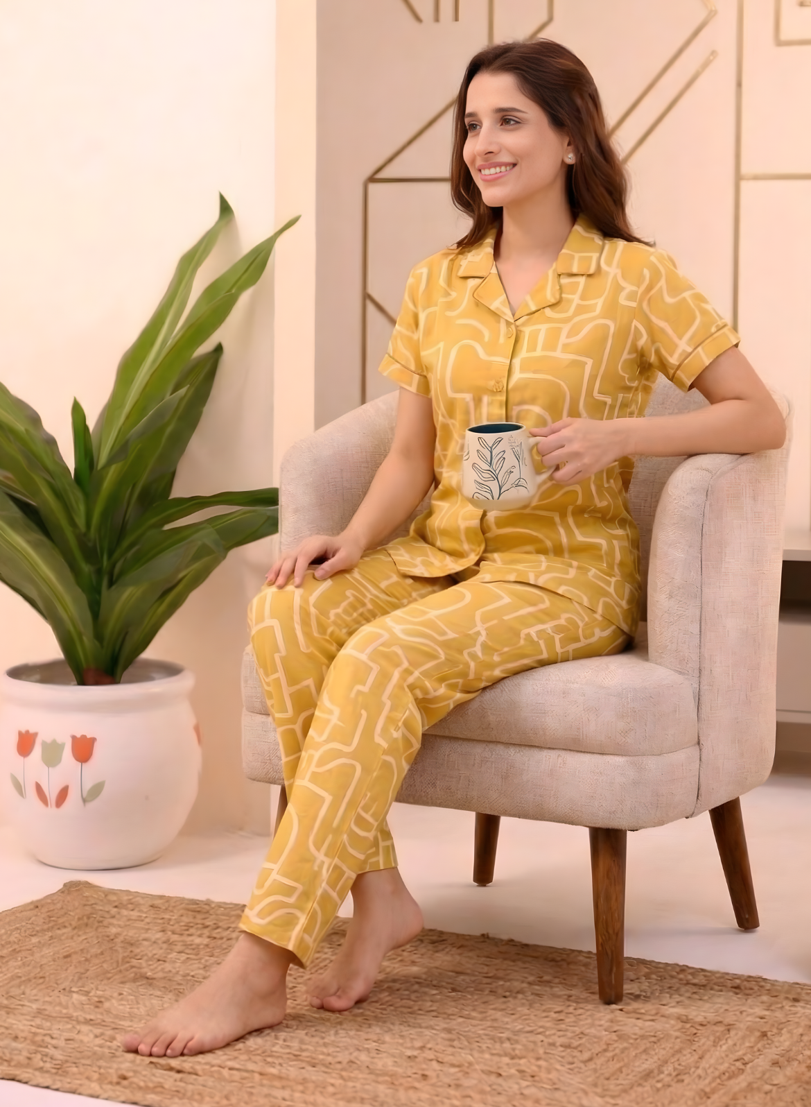 Soft Mustard Maze Pajama Set