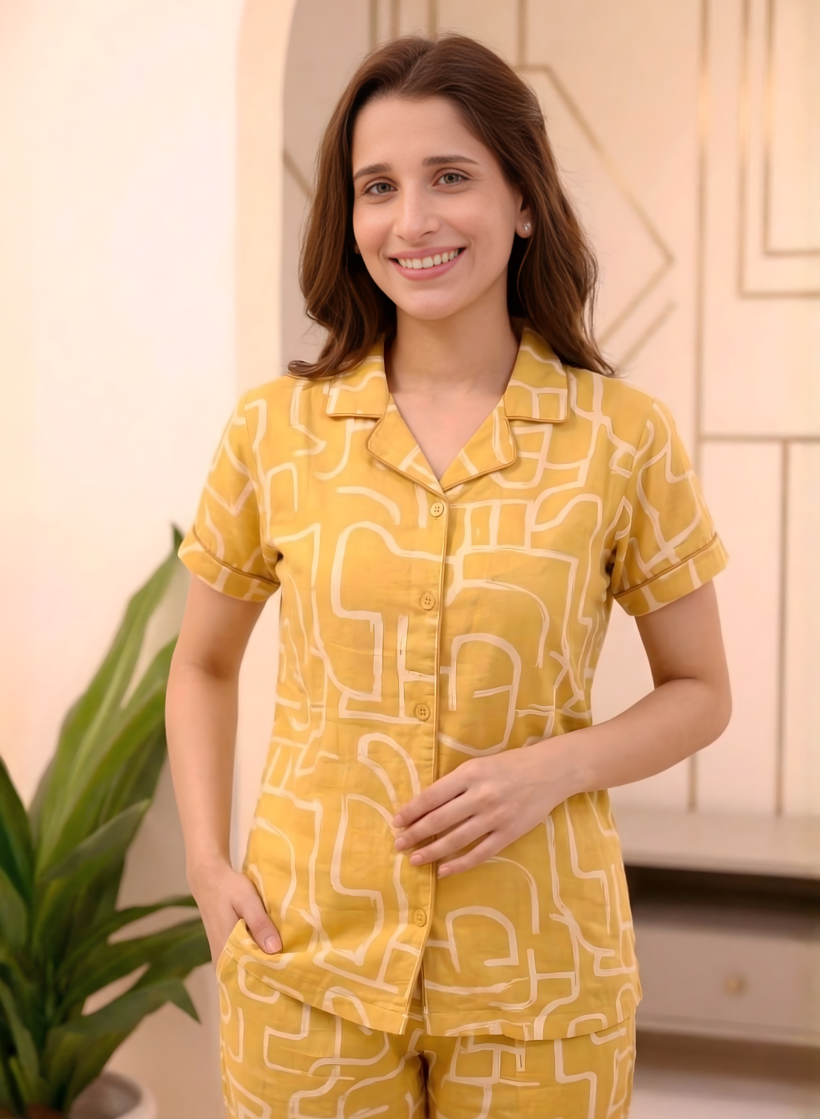 Soft Mustard Maze Pajama Set