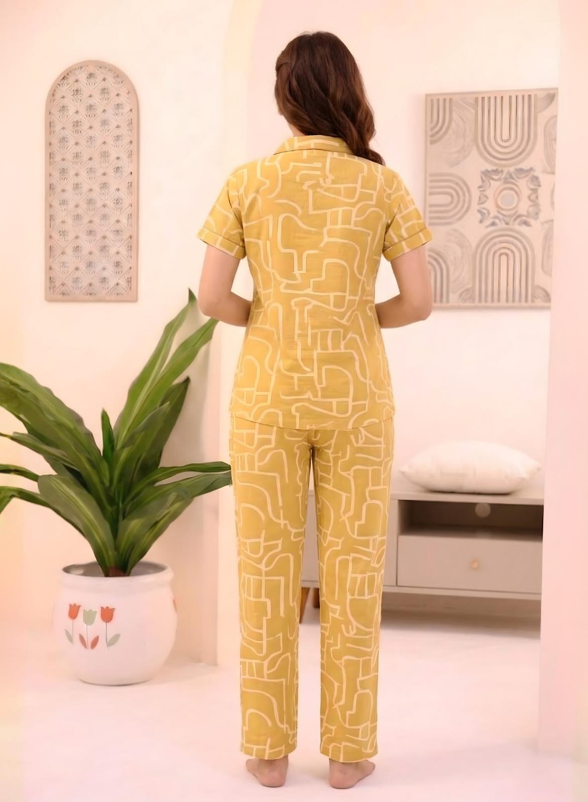 Soft Mustard Maze Pajama Set
