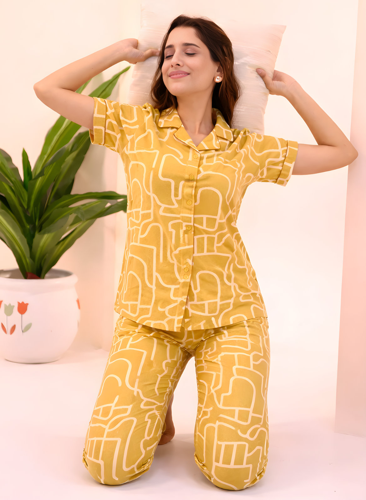 Soft Mustard Maze Pajama Set