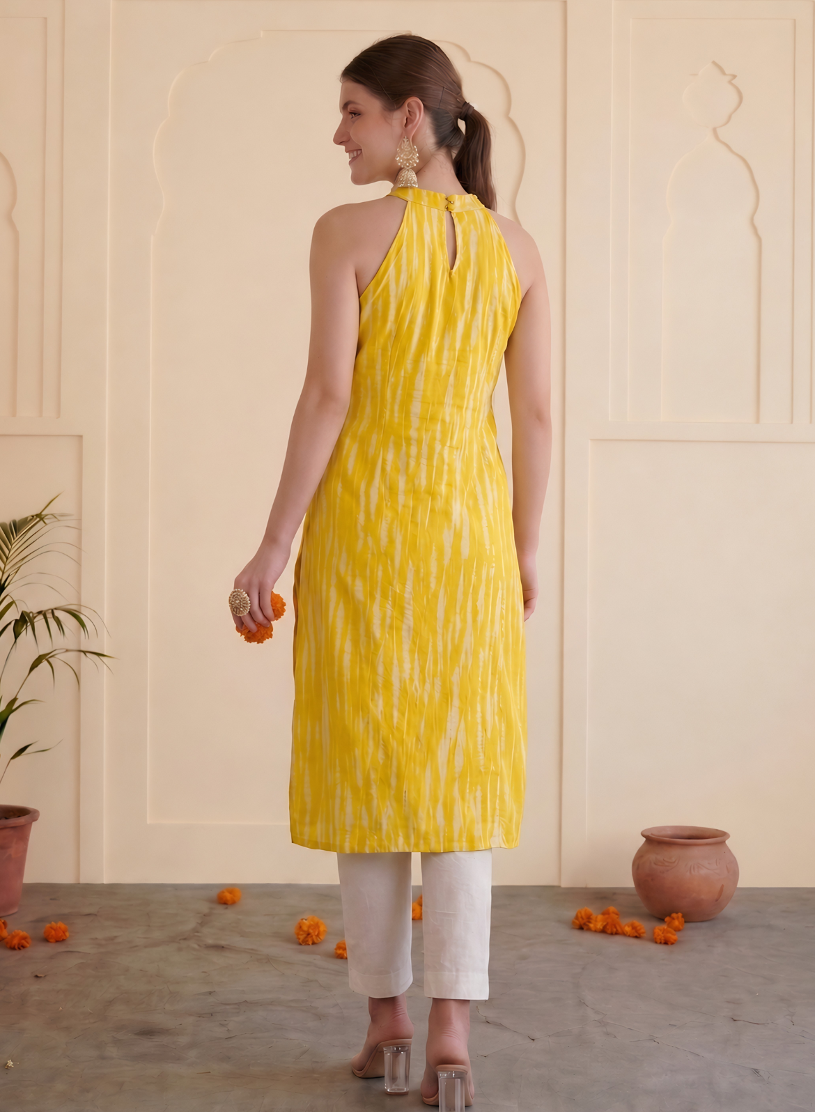 Sunshine Yellow Cotton Embroidered Straight Kurta