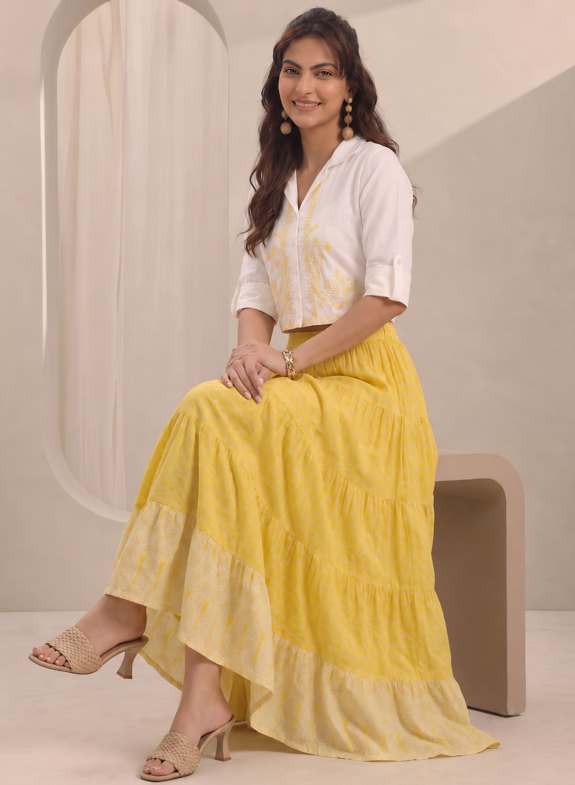 Butter Yellow Embroidered Skirt Set
