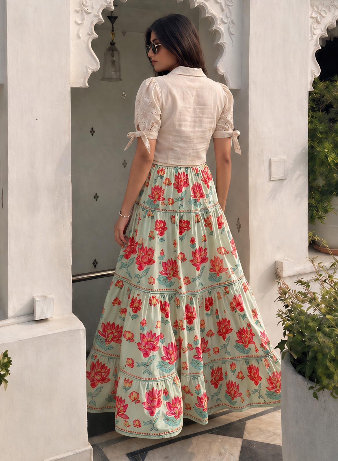 Mint Green Floral Skirt Set