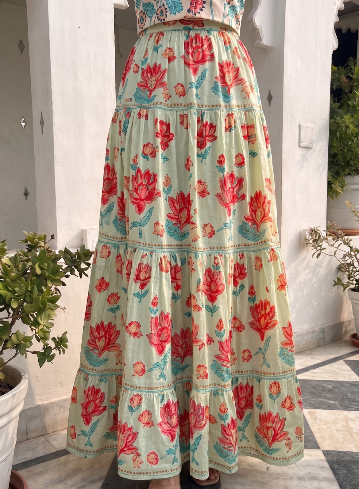 Mint Green Floral Skirt Set
