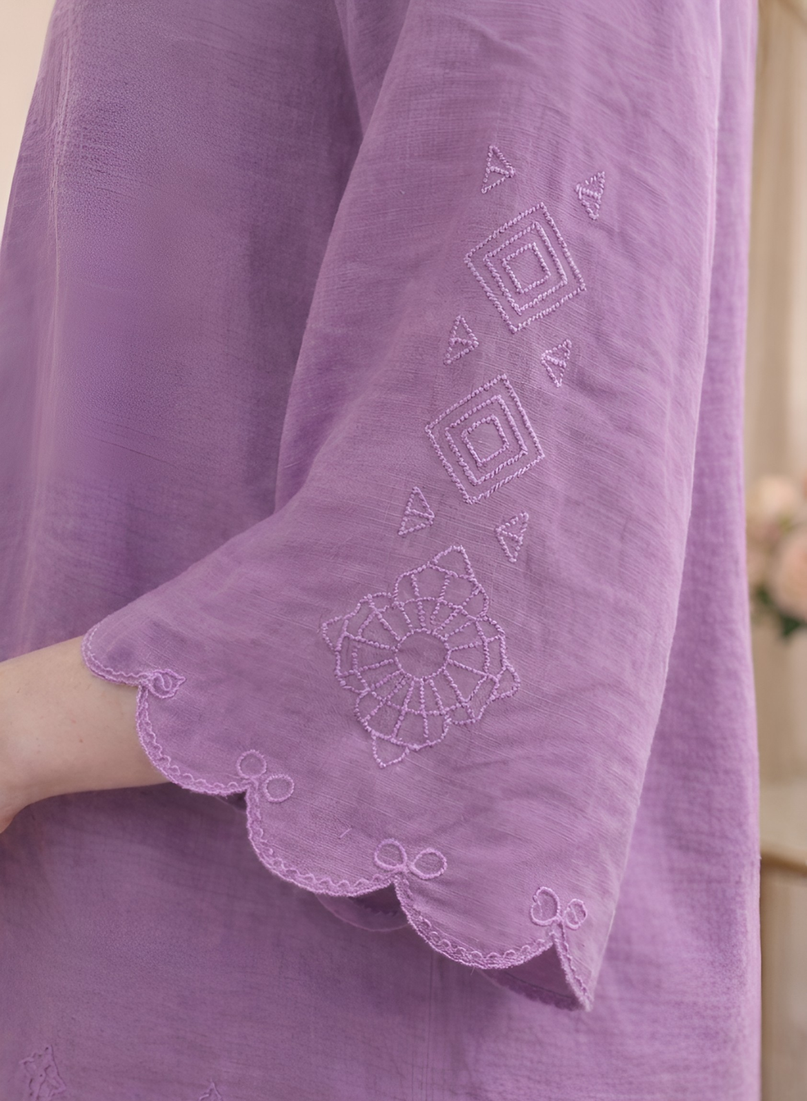 Lilac Bloom Cotton Embroidered Co-ord Set