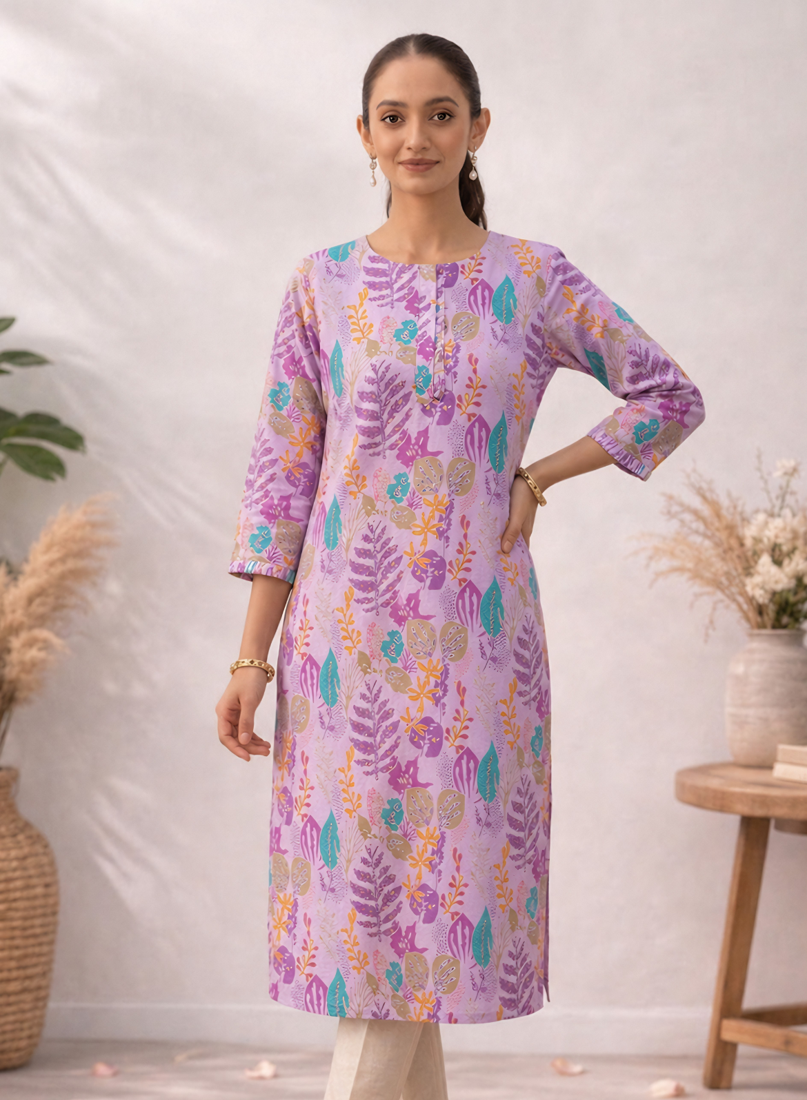 Lilac Printed Straight Kurta