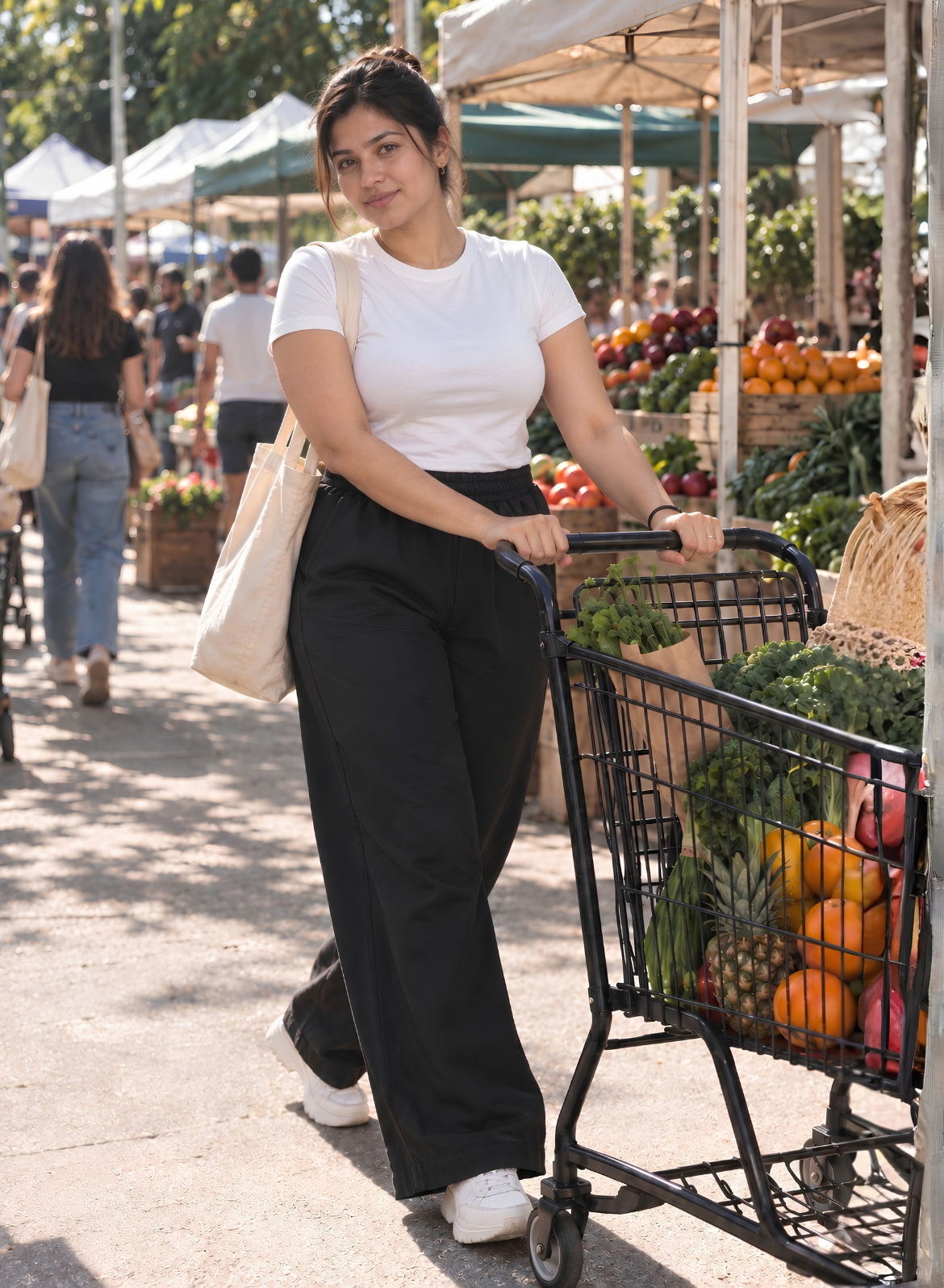 Black Supima Cotton Wide Leg Trousers