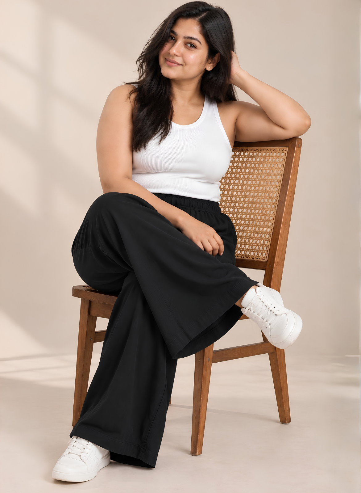 Black Supima Cotton Wide Leg Trousers