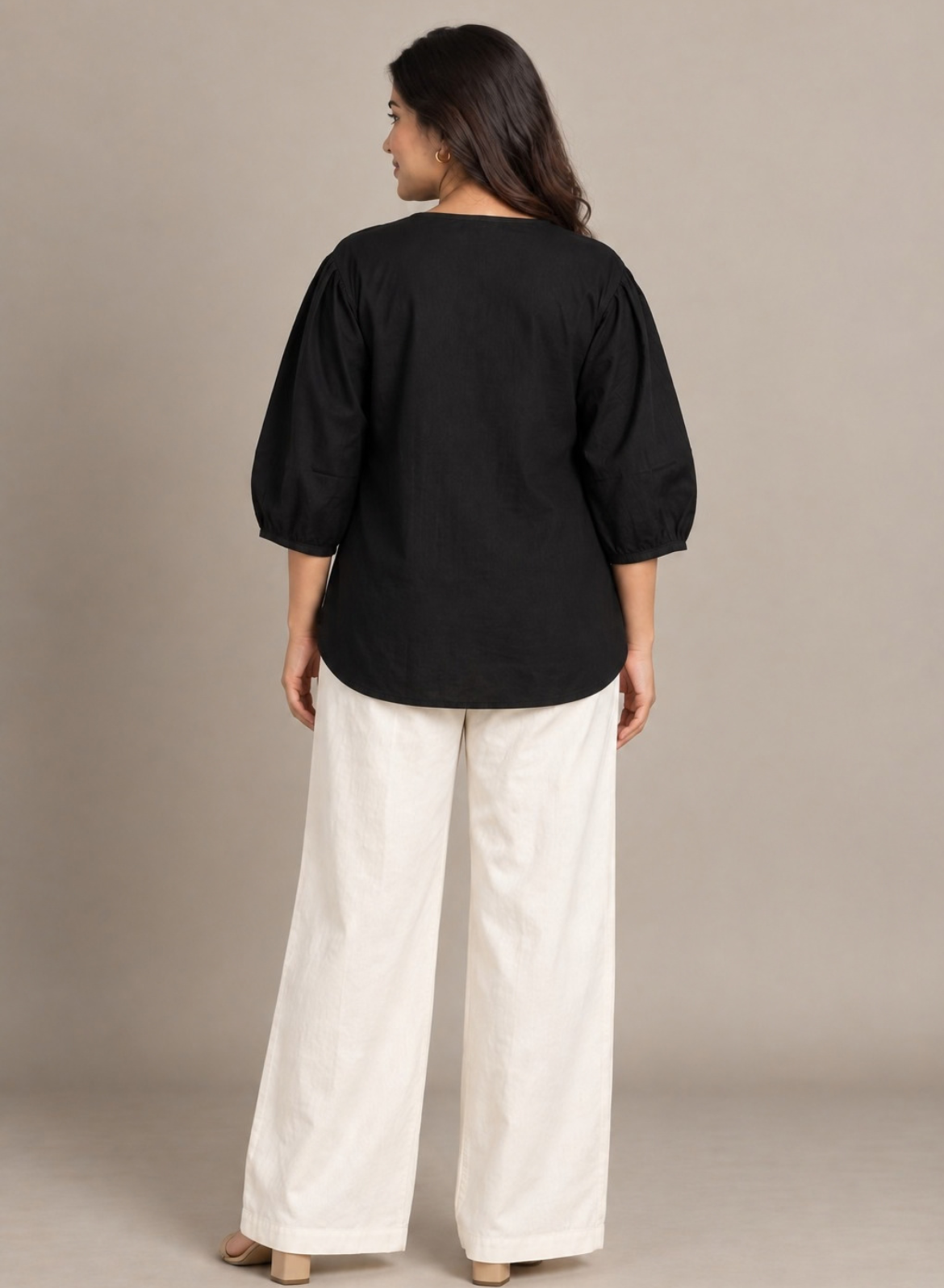 Black & Grey Embroidered Cotton Top