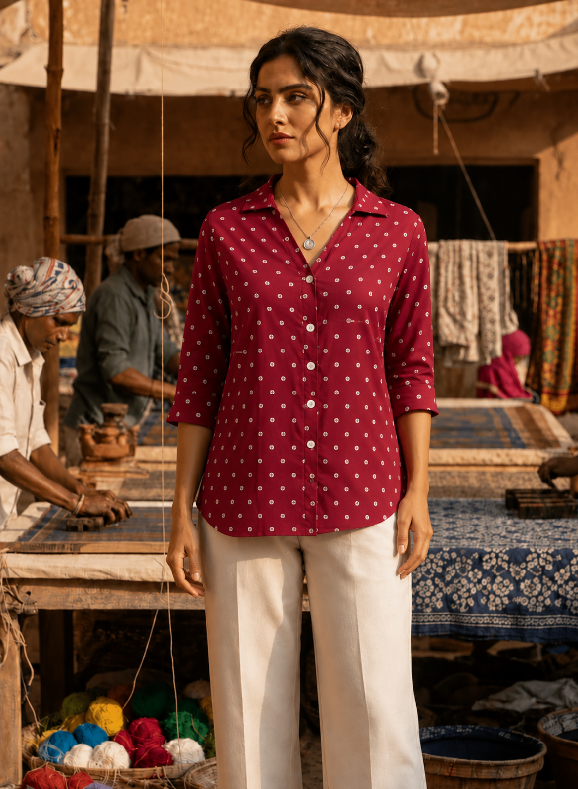 Maroon Bandhani Printed Shirt