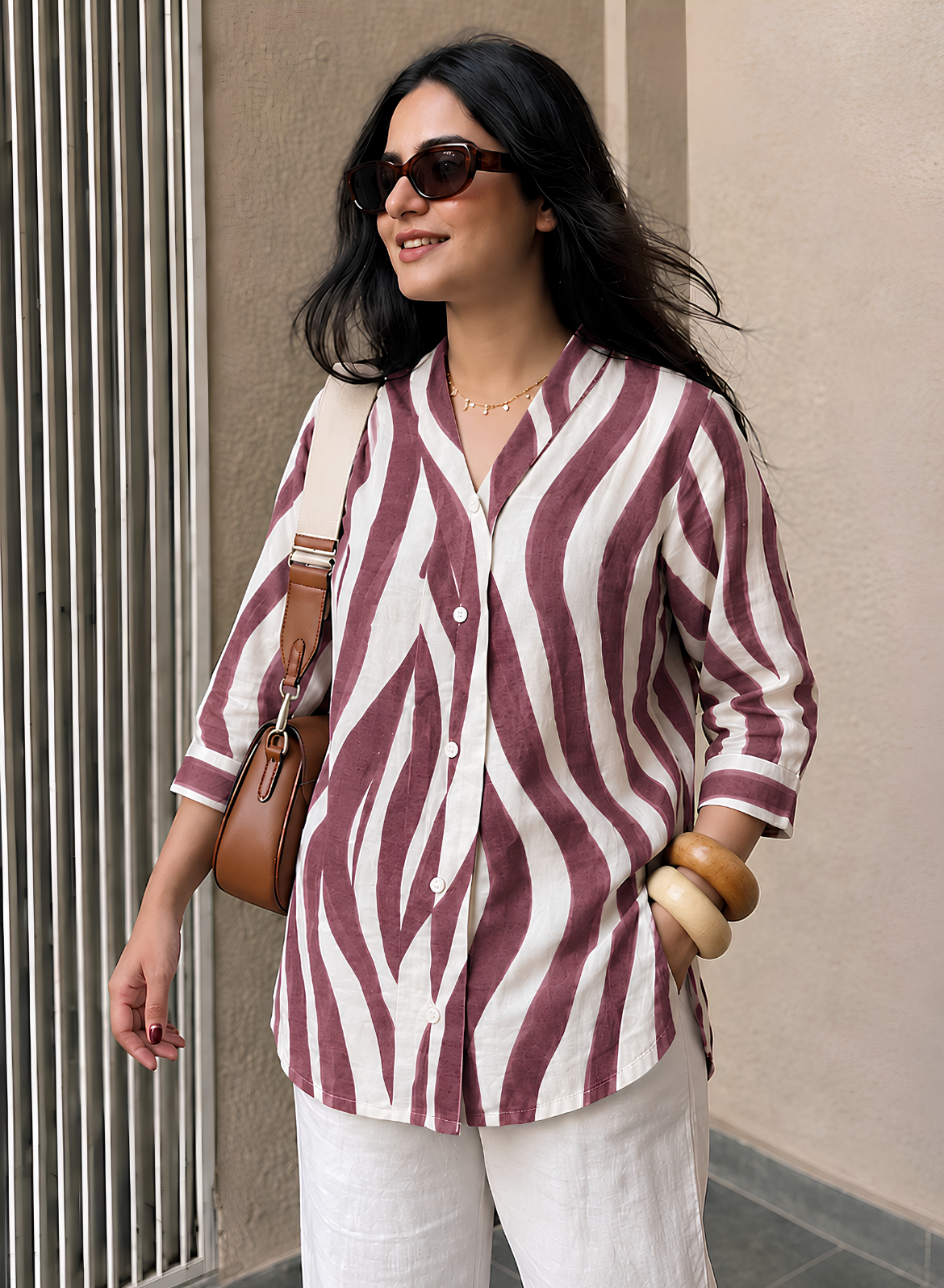 Wine Burgundy Abstract Printed Cotton Shirt