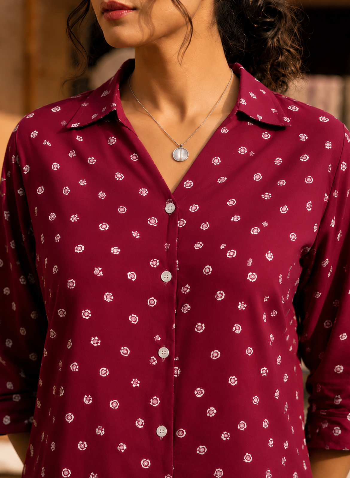 Maroon Bandhani Printed Shirt