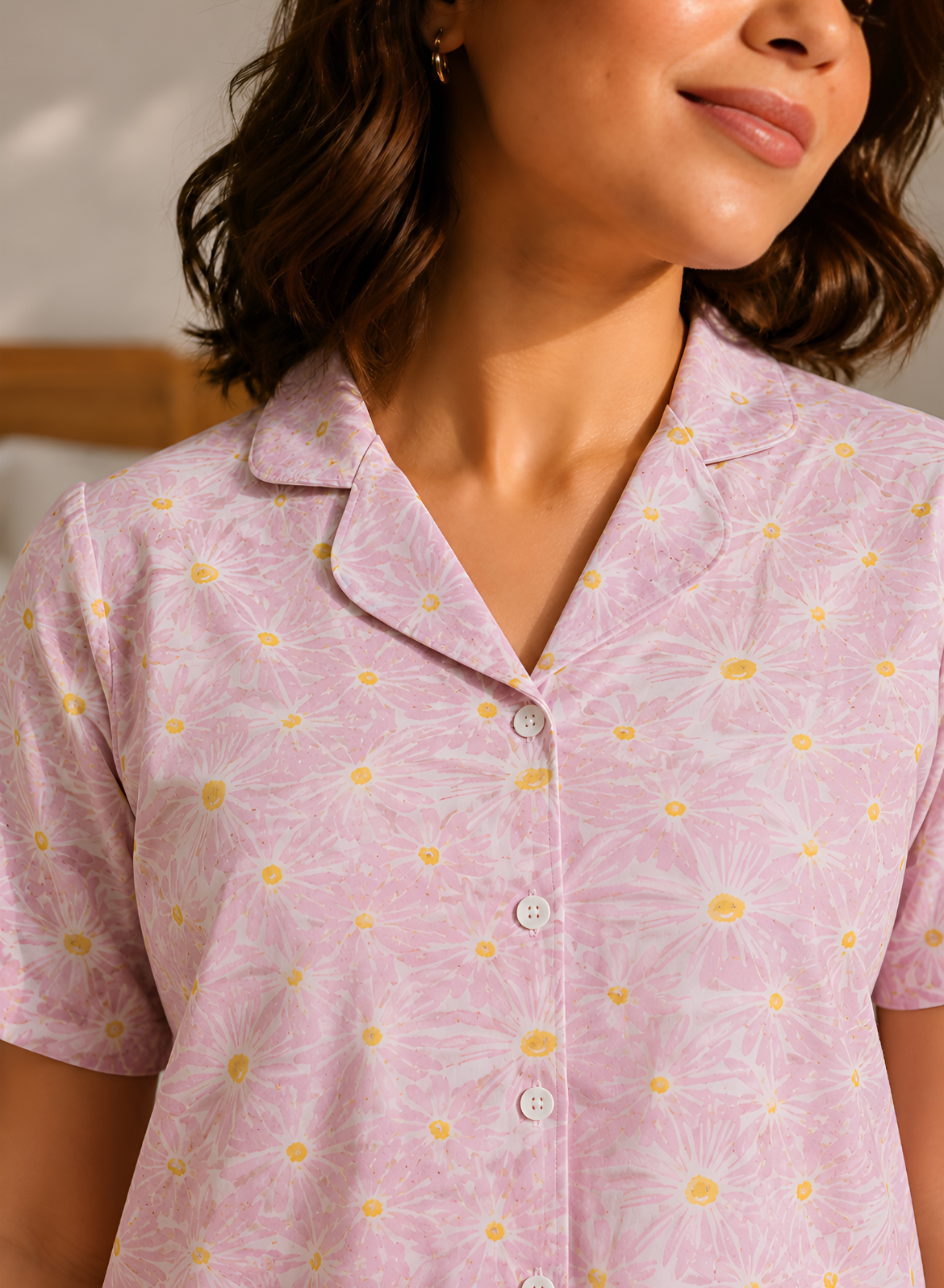 Blush Daisy Cotton Pajama Set for Women