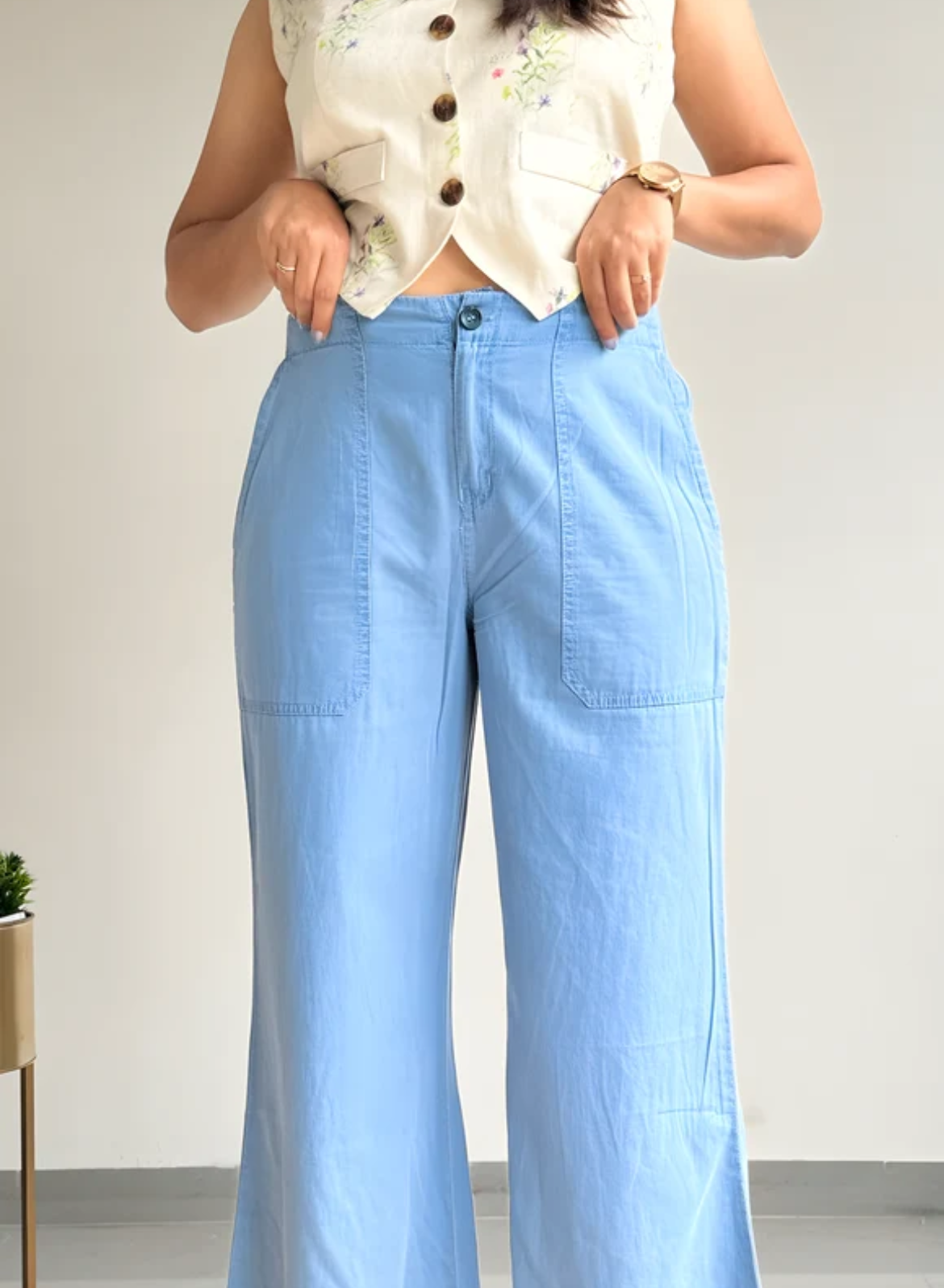 Light Blue Wide Leg Pants – Classic Embroidery