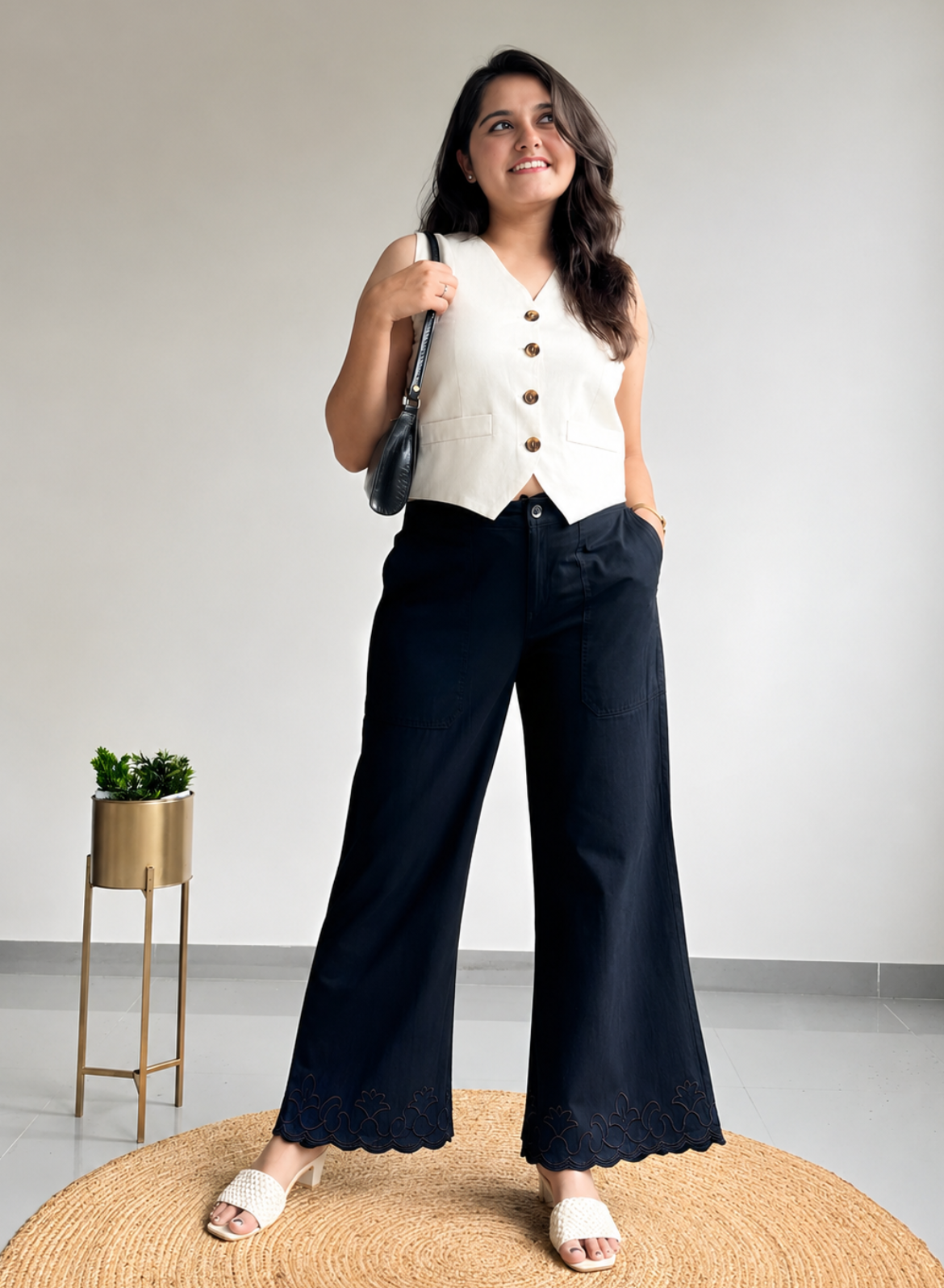 Black Wide Leg Pants – Classic Embroidery