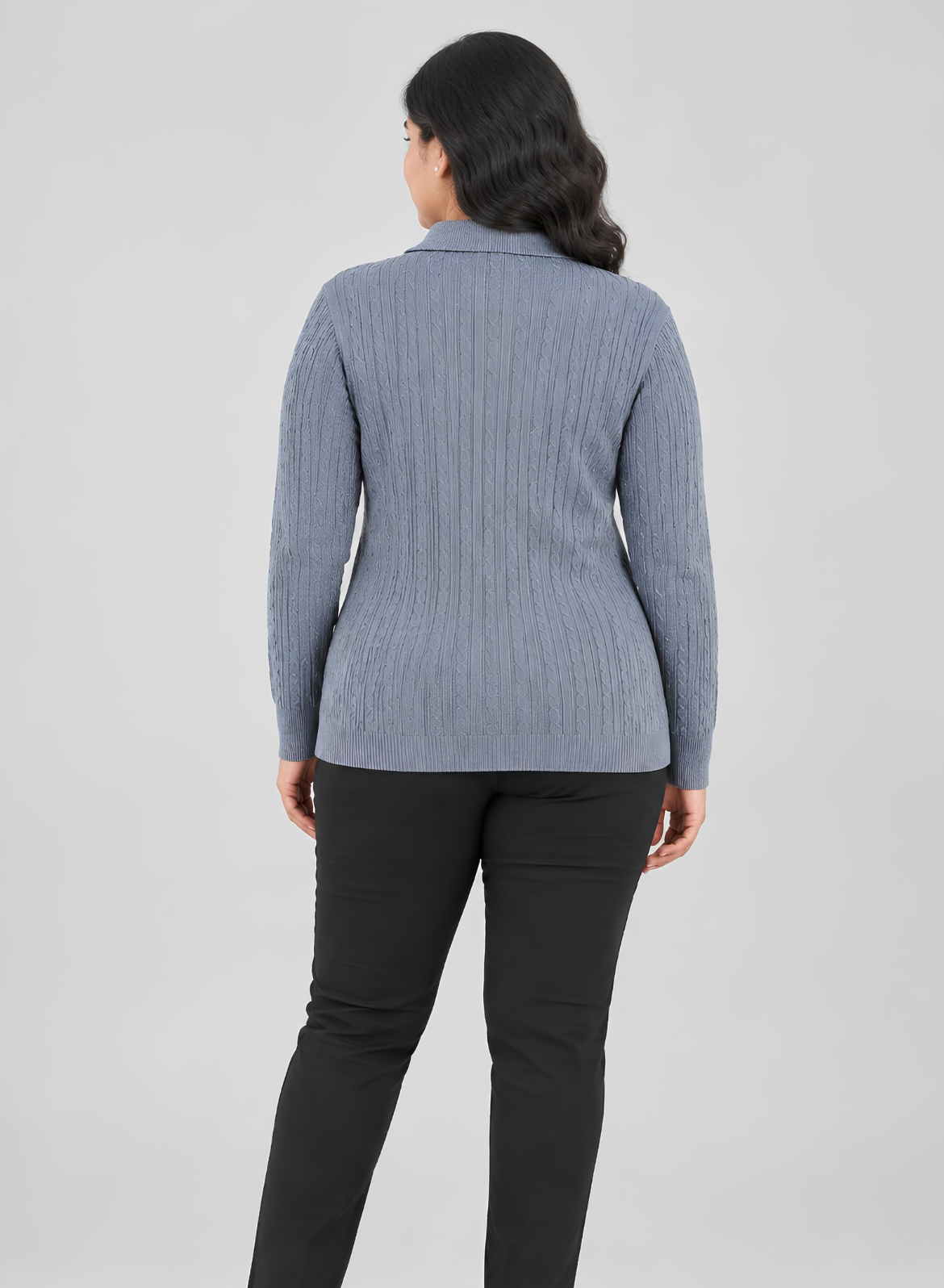 Grey Cable Knit Polo Sweater
