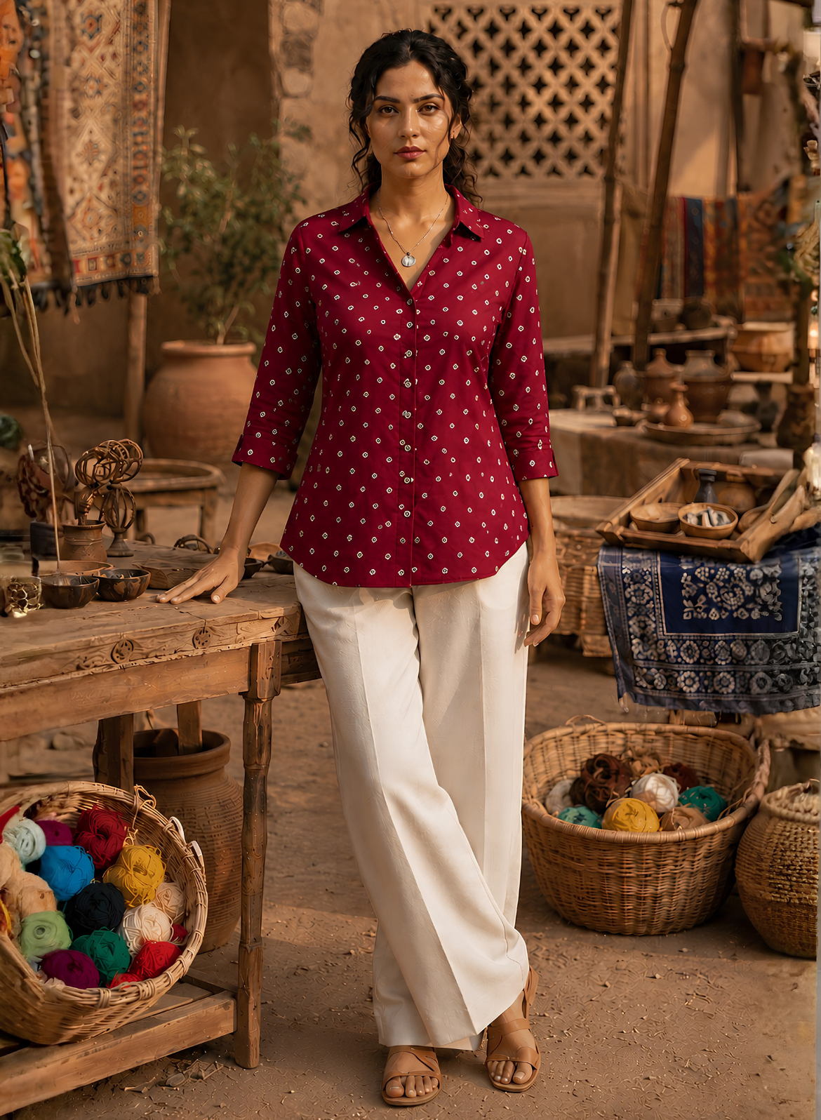 Maroon Bandhani Printed Shirt