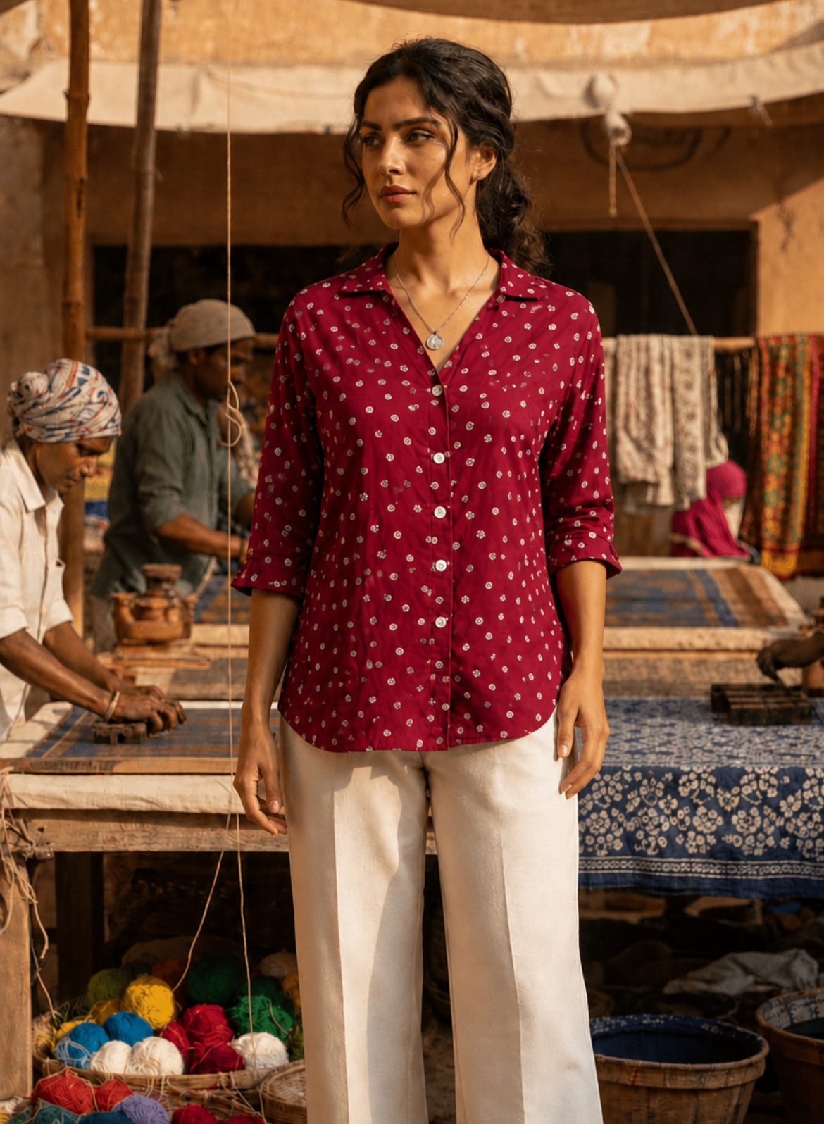 Maroon Bandhani Printed Shirt