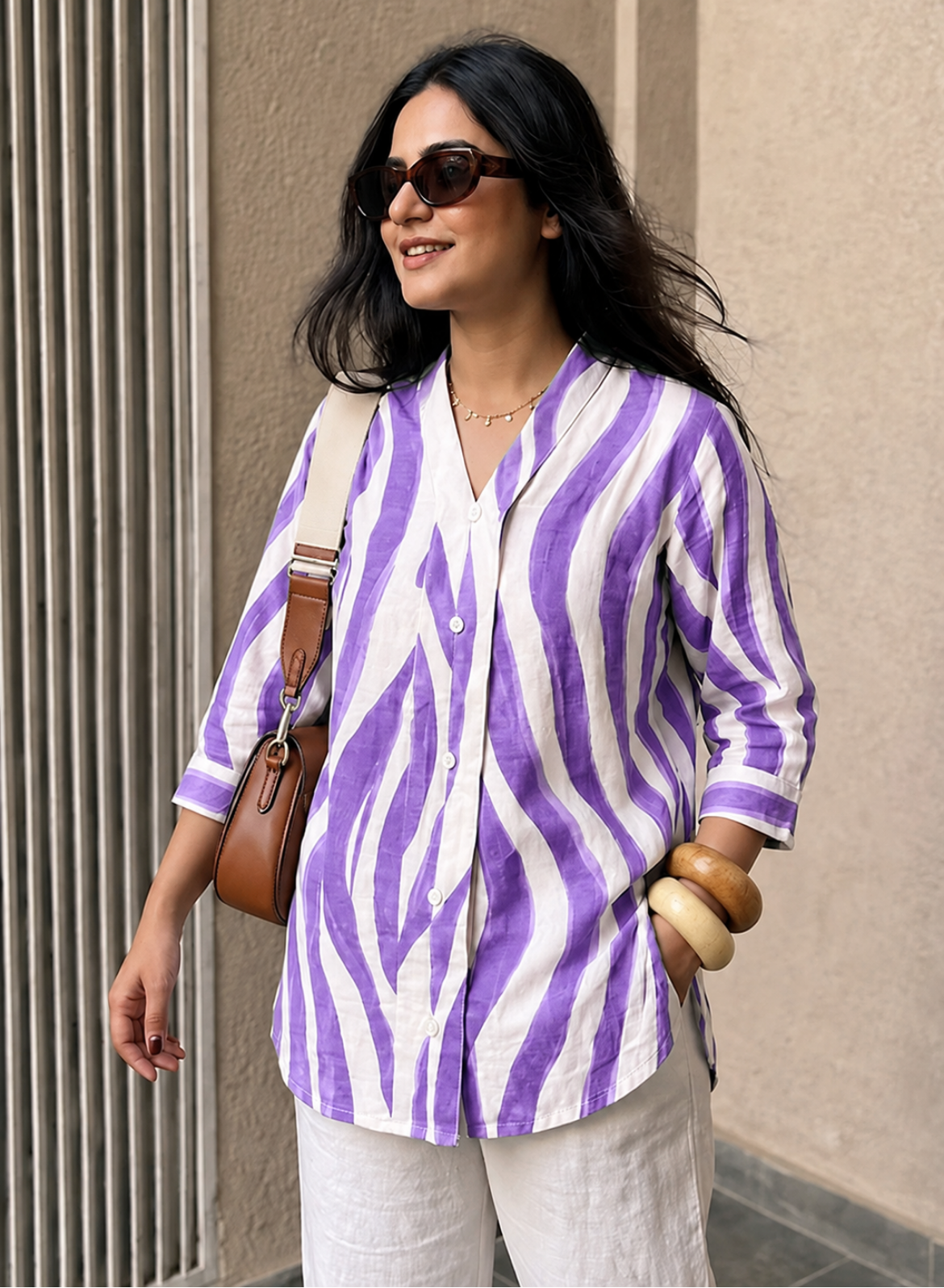 Lilac Abstract Printed Cotton Shirt