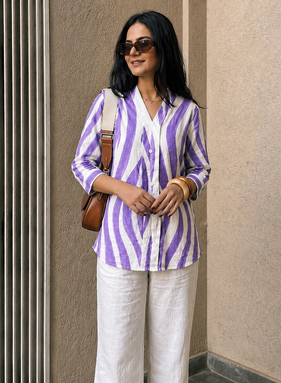 Lilac Abstract Printed Cotton Shirt
