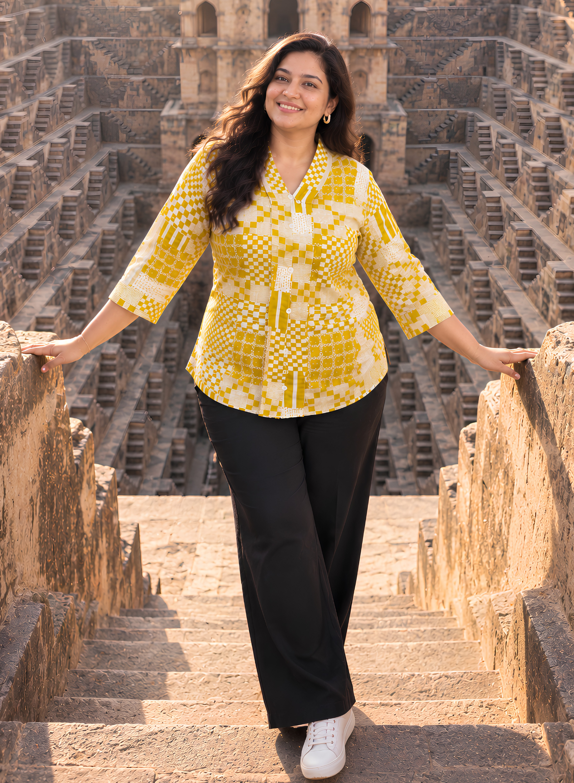 Lemon Yellow Checkerboard Printed Shirt