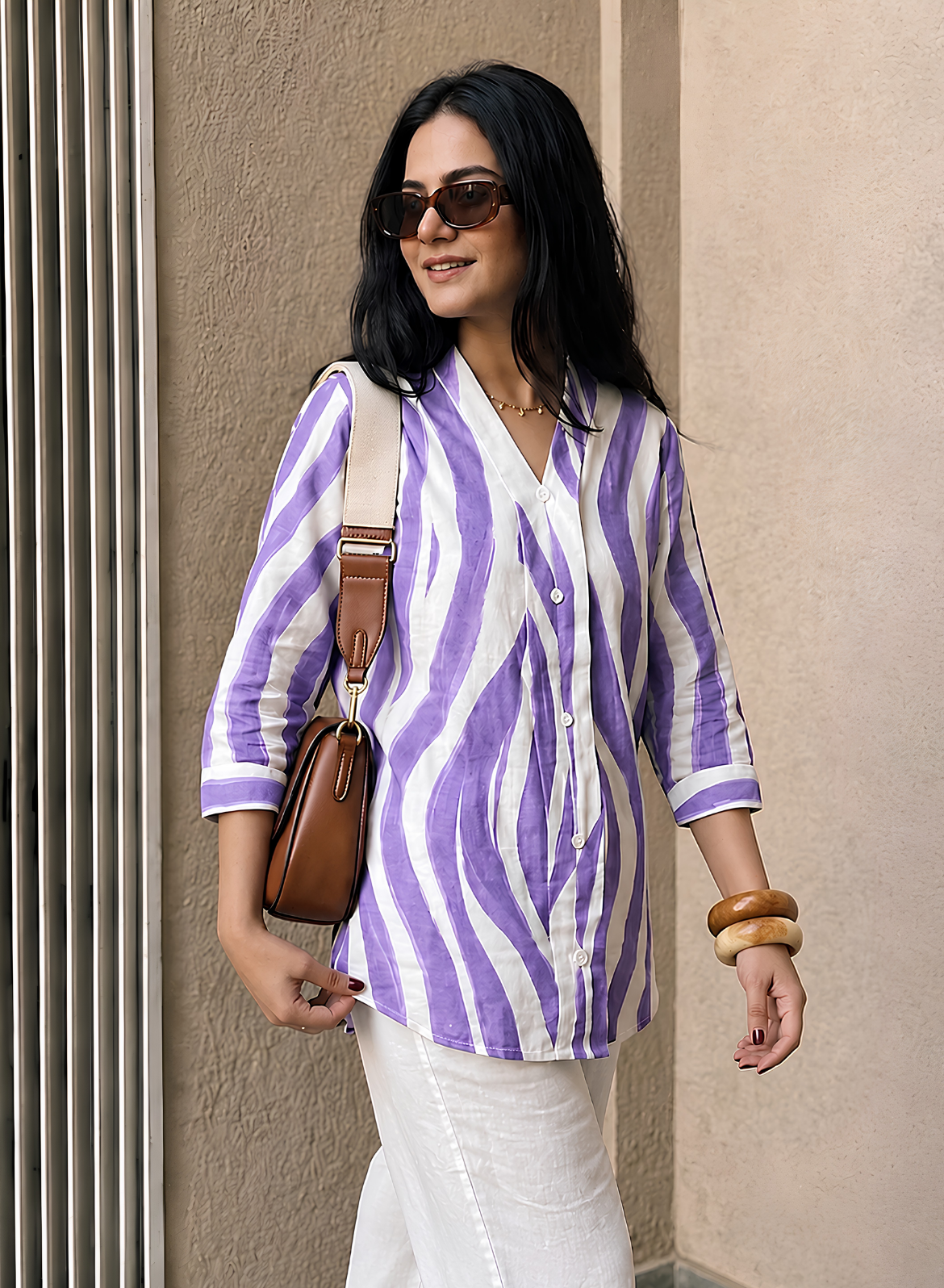 Lilac Abstract Printed Cotton Shirt