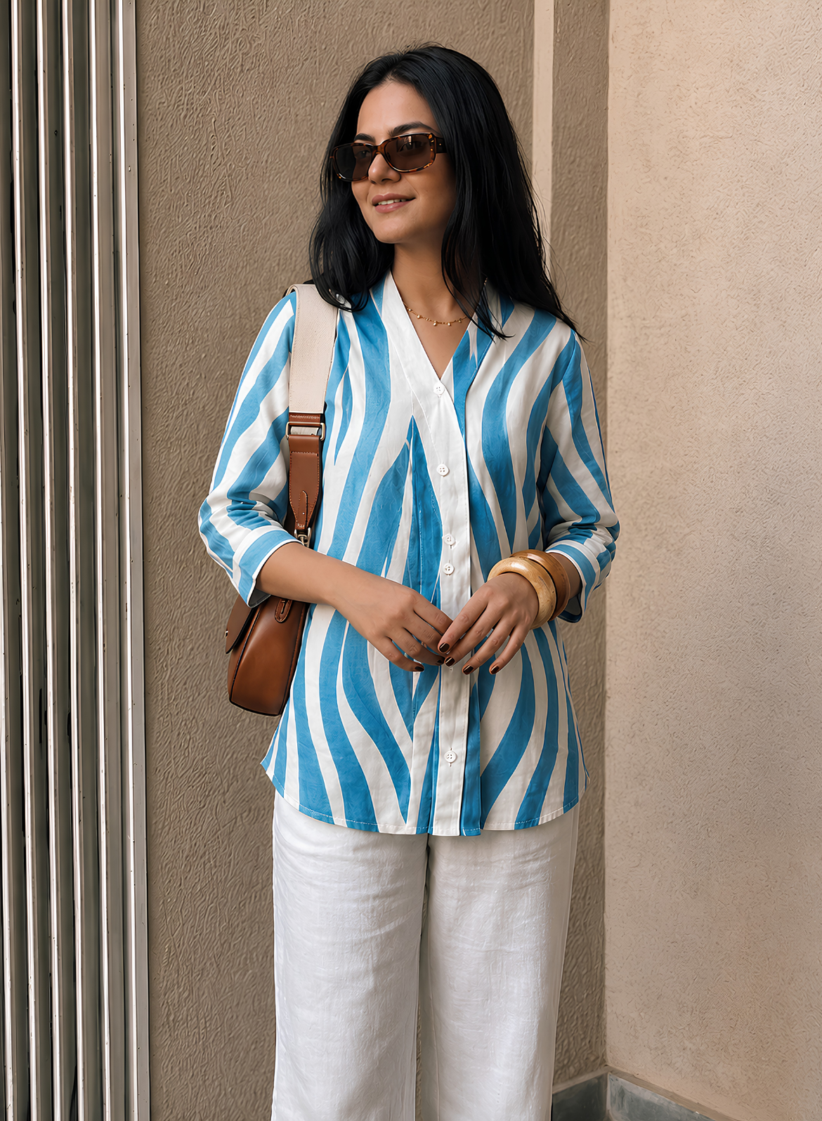Sea Blue Abstract Printed Cotton Shirt