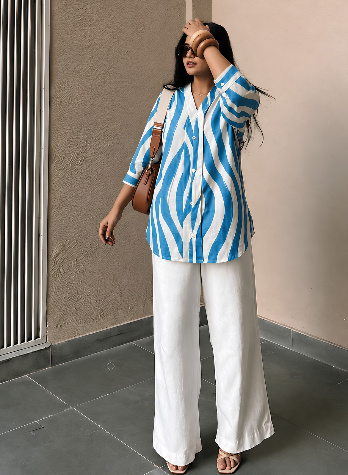 Sea Blue Abstract Printed Cotton Shirt