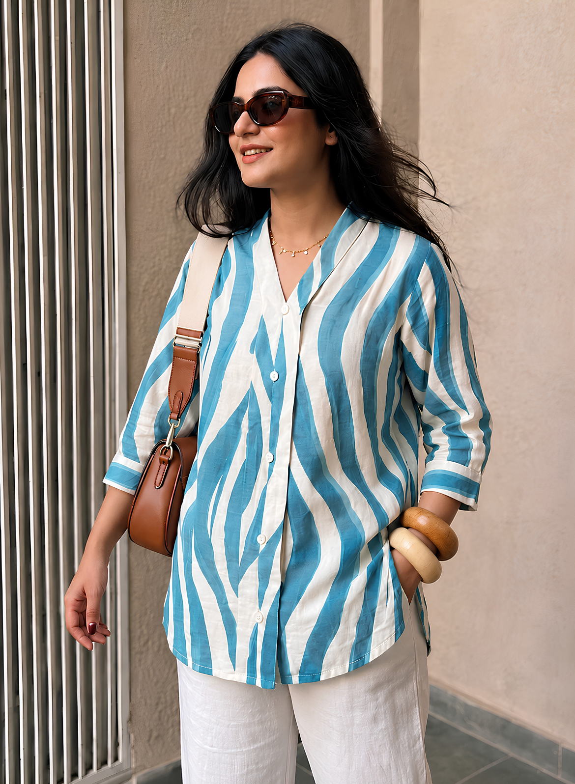 Sea Blue Abstract Printed Cotton Shirt