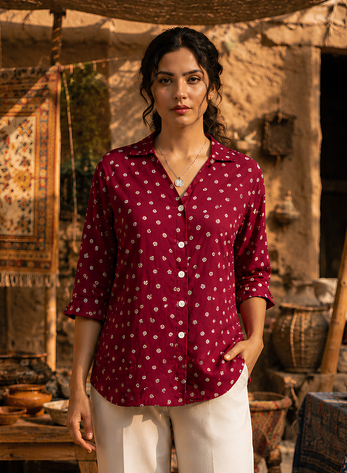 Maroon Bandhani Printed Shirt