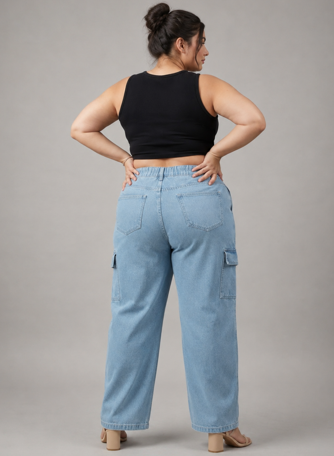 Women's Light Blue Wide Leg Cargo Jeans