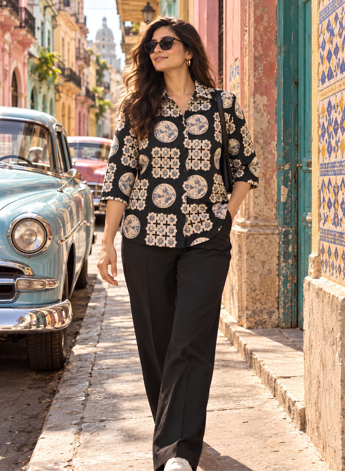 Black Geometric Cotton Printed Shirt