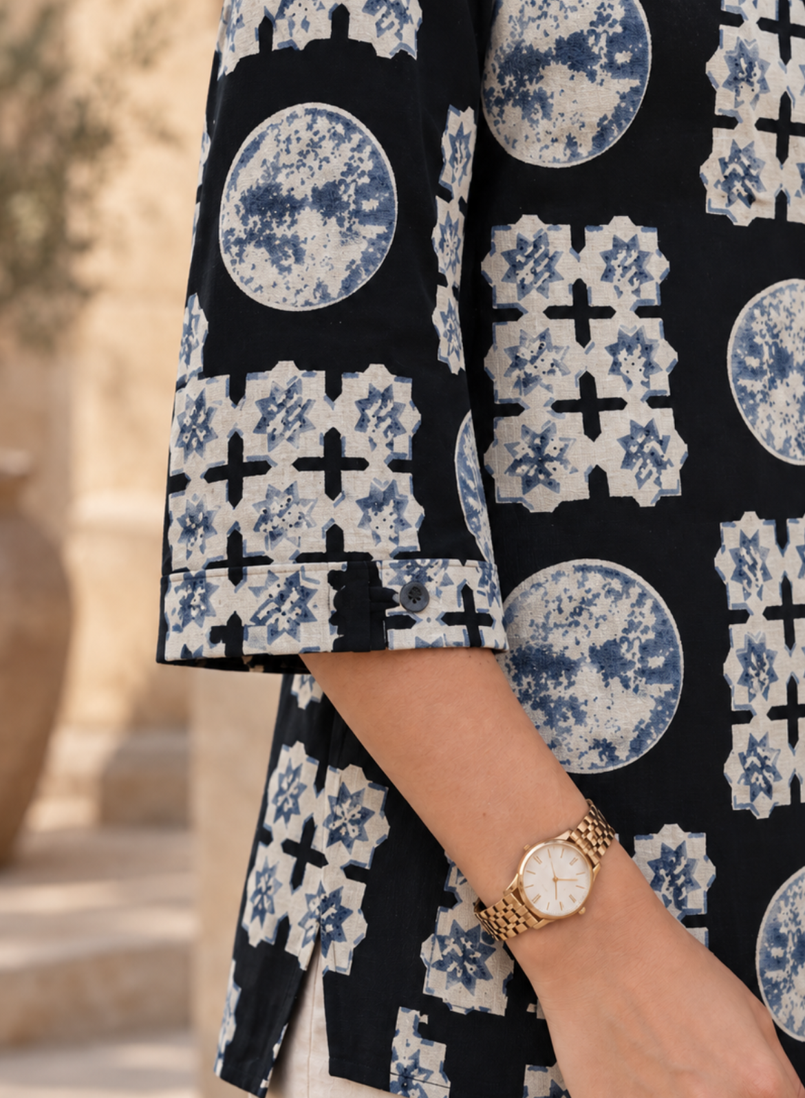 Black Geometric Cotton Printed Shirt