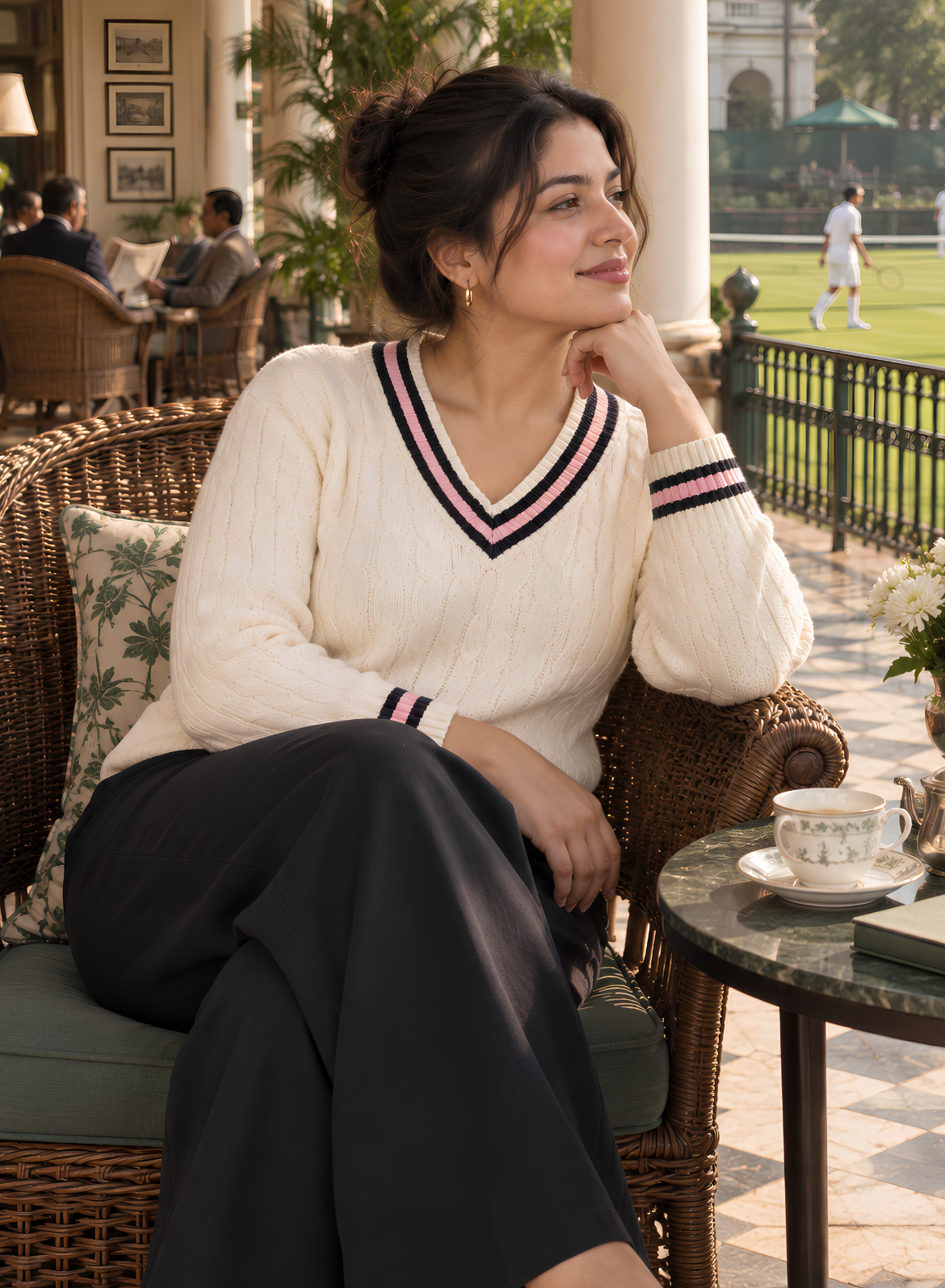 Ivory Cable Knit V-Neck Sweater