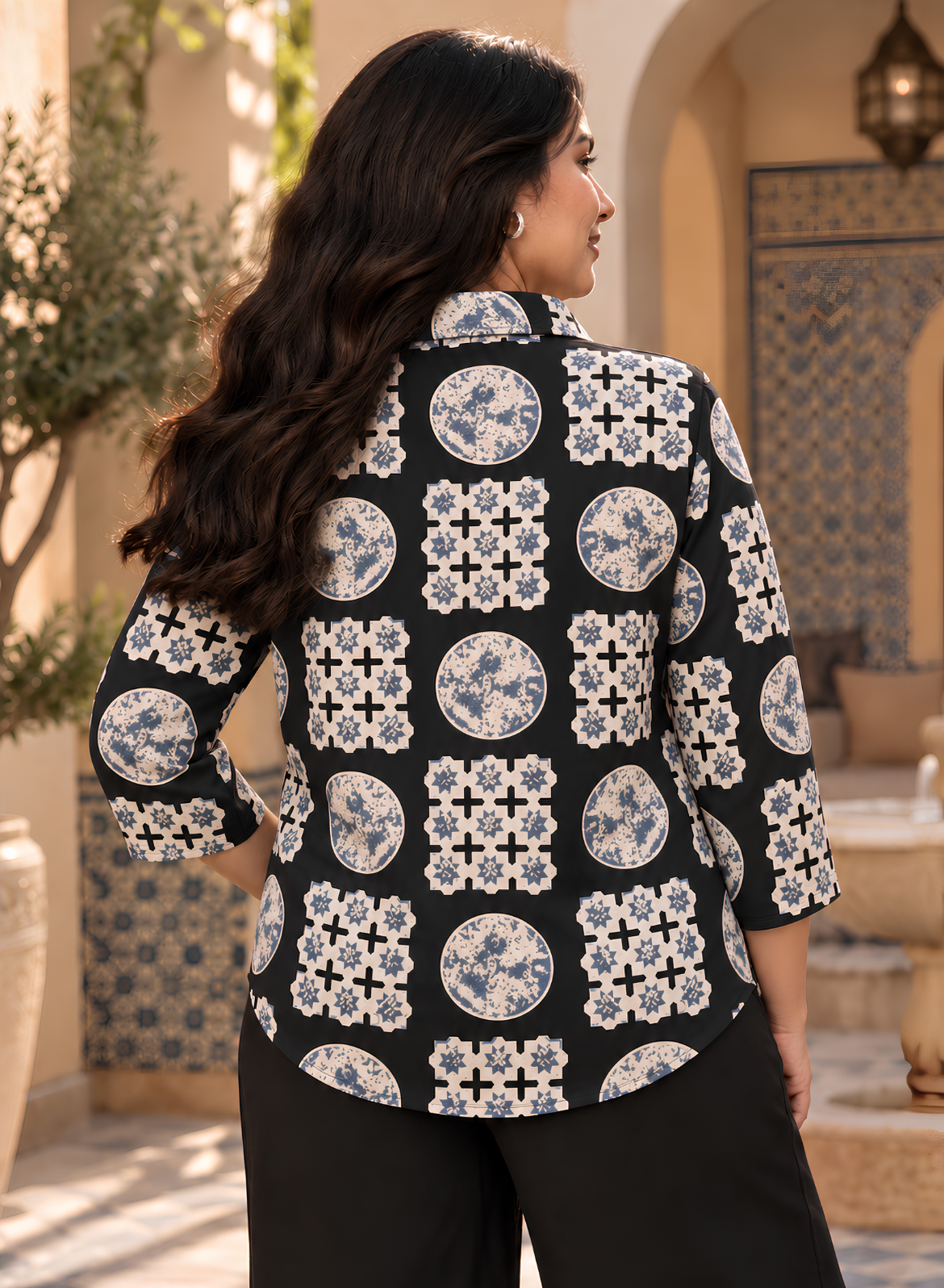 Black Geometric Cotton Printed Shirt