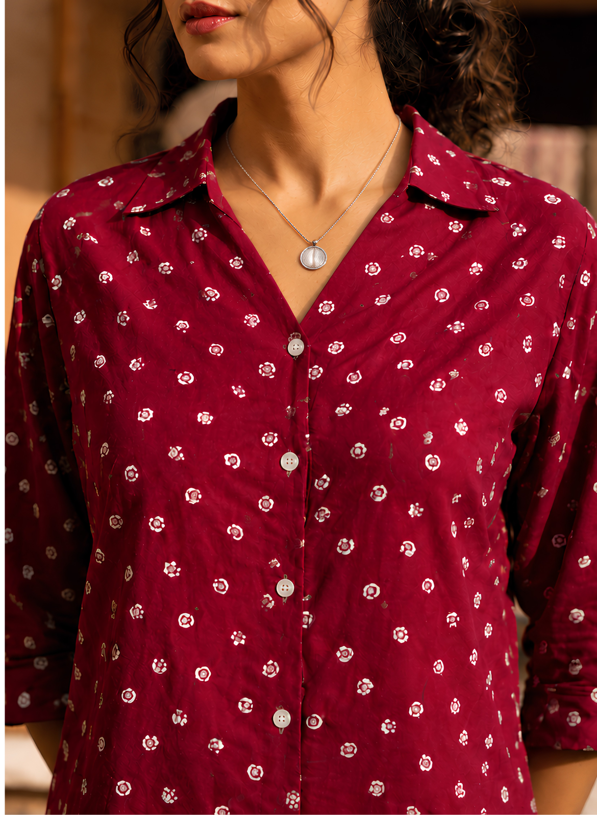 Maroon Bandhani Printed Shirt