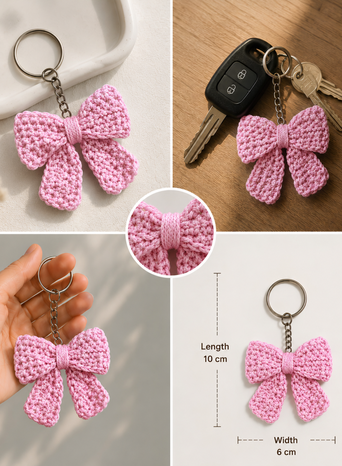 Crochet Bow Keychain - Pastel Pink