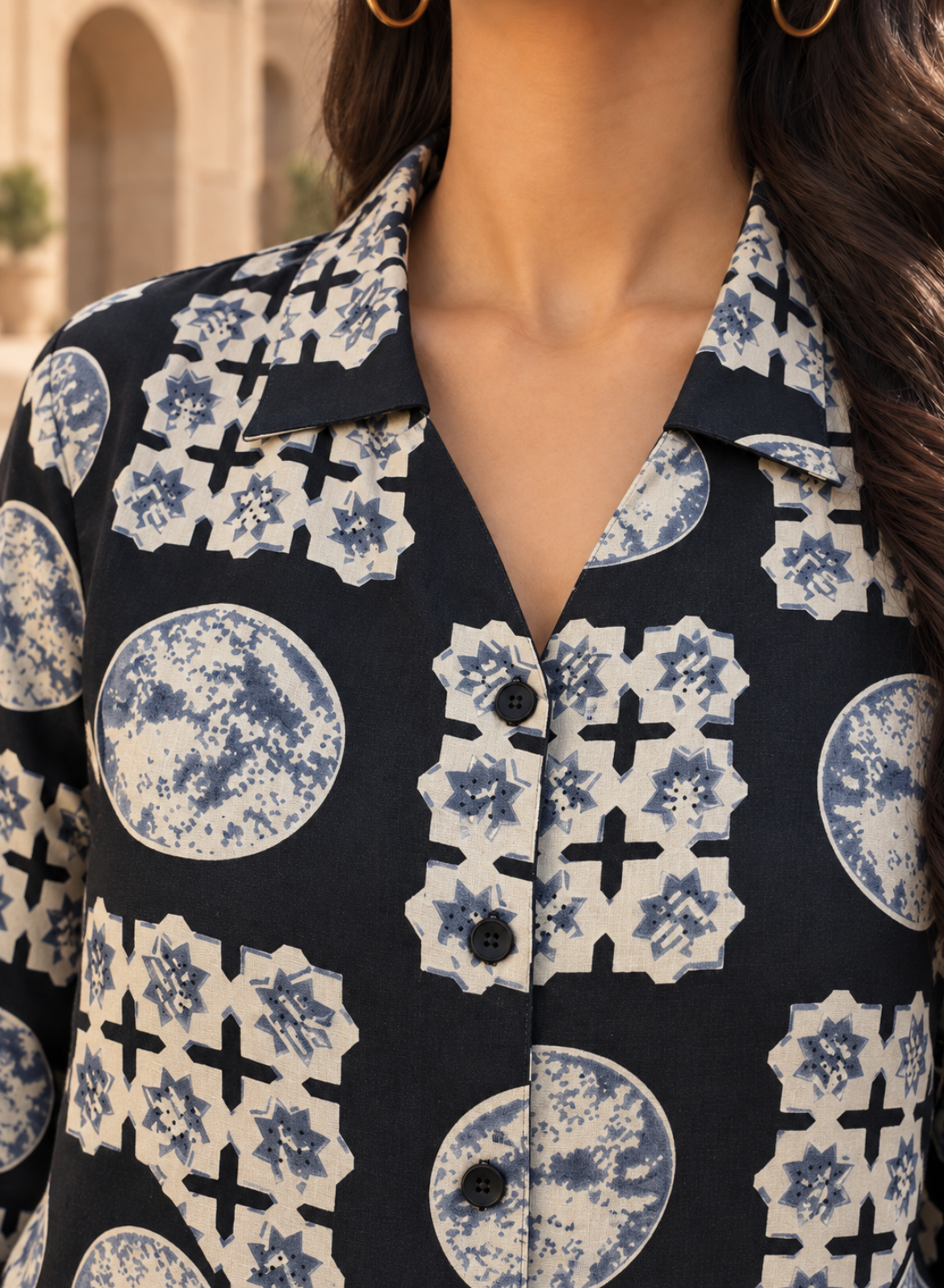 Black Geometric Cotton Printed Shirt
