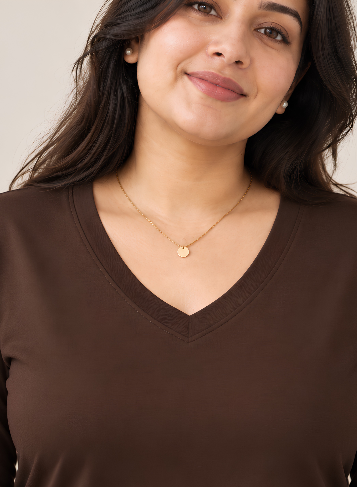 Espresso Brown Full Sleeves V-Neck T-shirt