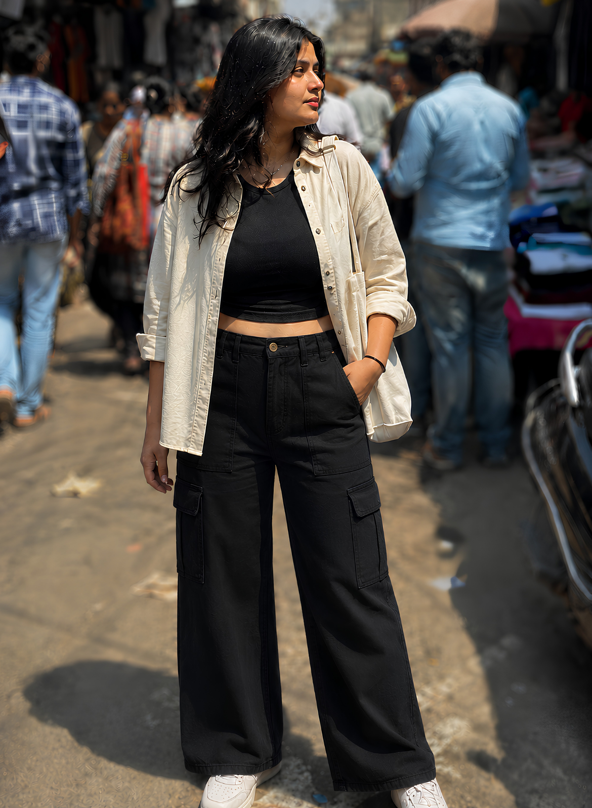 Women's Midnight Black Wide Leg Cargo Jeans