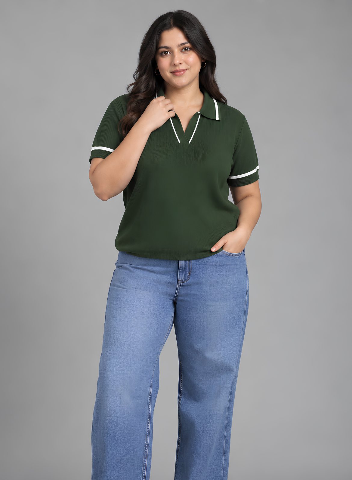Forest Green Knit Polo Top