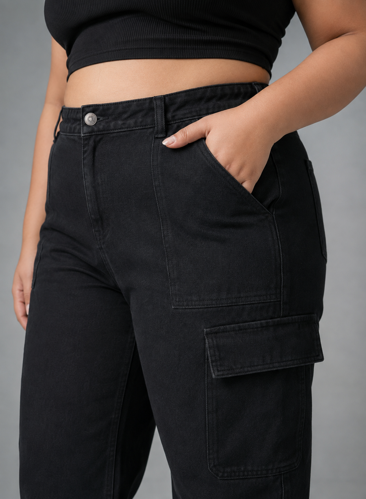 Women's Midnight Black Wide Leg Cargo Jeans