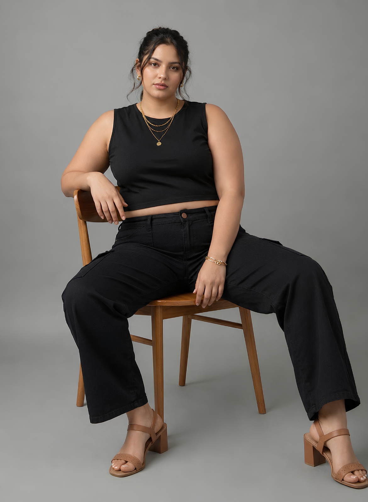 Women's Midnight Black Wide Leg Cargo Jeans