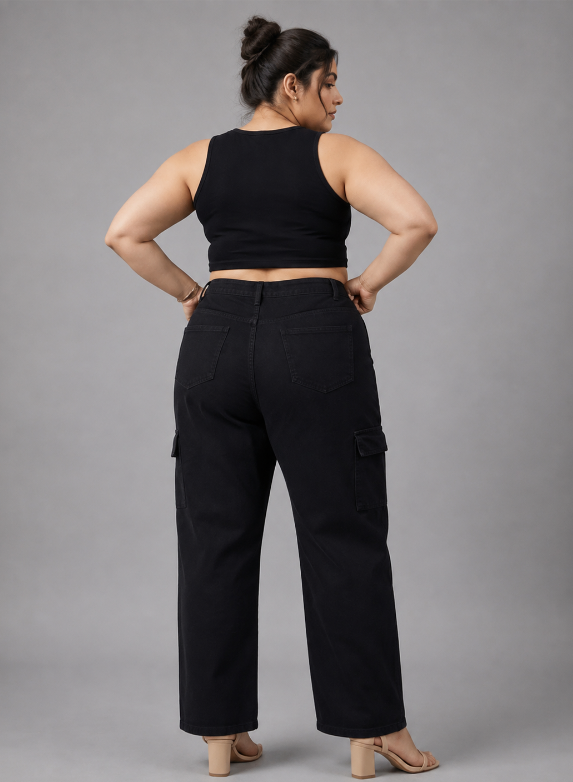 Women's Midnight Black Wide Leg Cargo Jeans